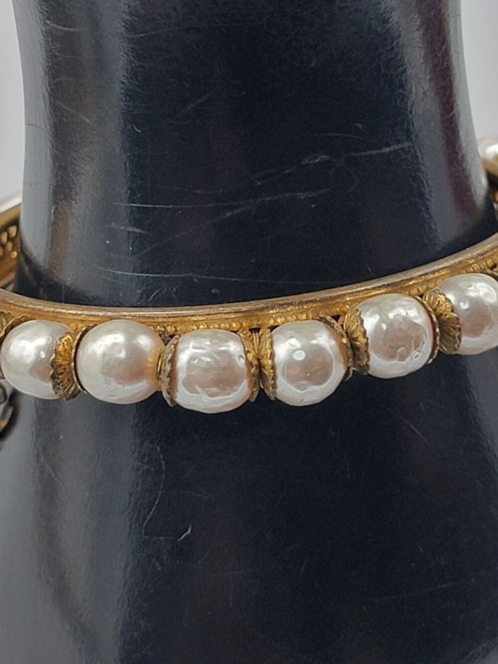 VTG Miriam Haskell Faux Baroque Pearl Clamper Bangle Bracelet Rare 1949 6.25" - Picture 13 of 16